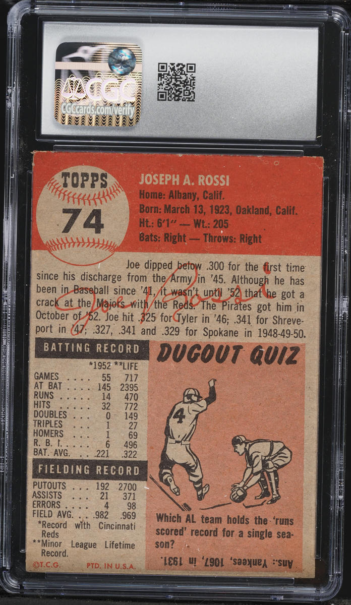1953 Topps Joe Rossi #74 CGC 5 EX