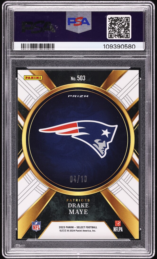 2023 Select XRC Gold Prizm Drake Maye ROOKIE /10 #503 PSA 8 NM-MT