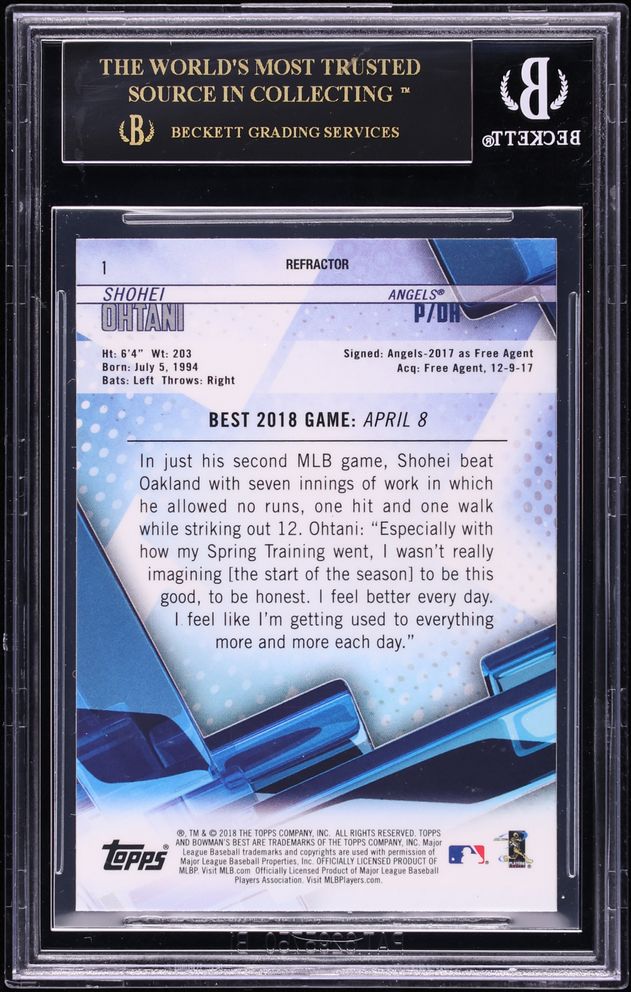 2018 Bowman's Best Refractor Shohei Ohtani ROOKIE #1 BGS 10 BLACK LABEL