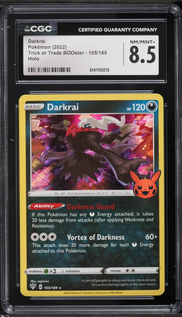 2022 Pokemon Sword & Shield Trick Or Trade BOOster Holo Darkrai #105 CGC 8.5 NM-MT+