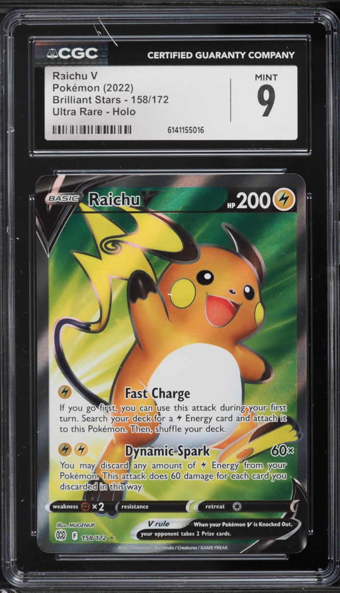 2022 Pokemon Sword & Shield Brilliant Stars Full Art Raichu V #158 CGC 9 MINT