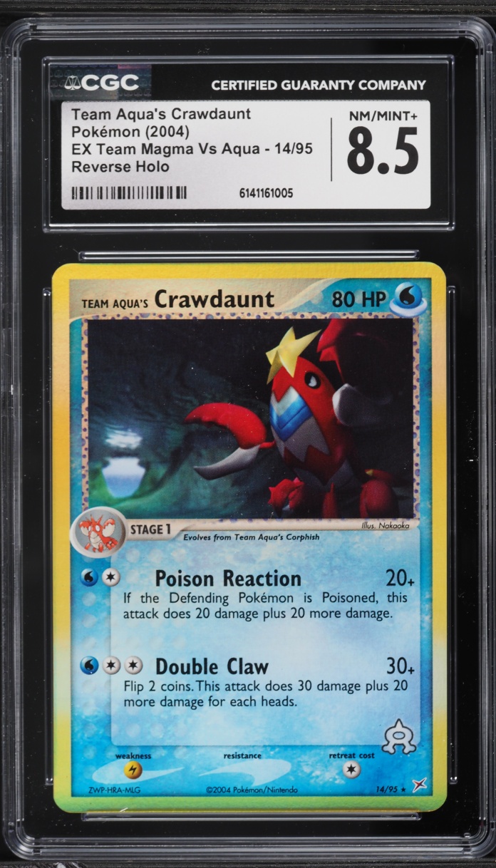 2004 Pokemon EX Team Magma Vs Aqua Reverse Holo Team Aqua's Crawdaunt #14 CGC 8.5 NM-MT+