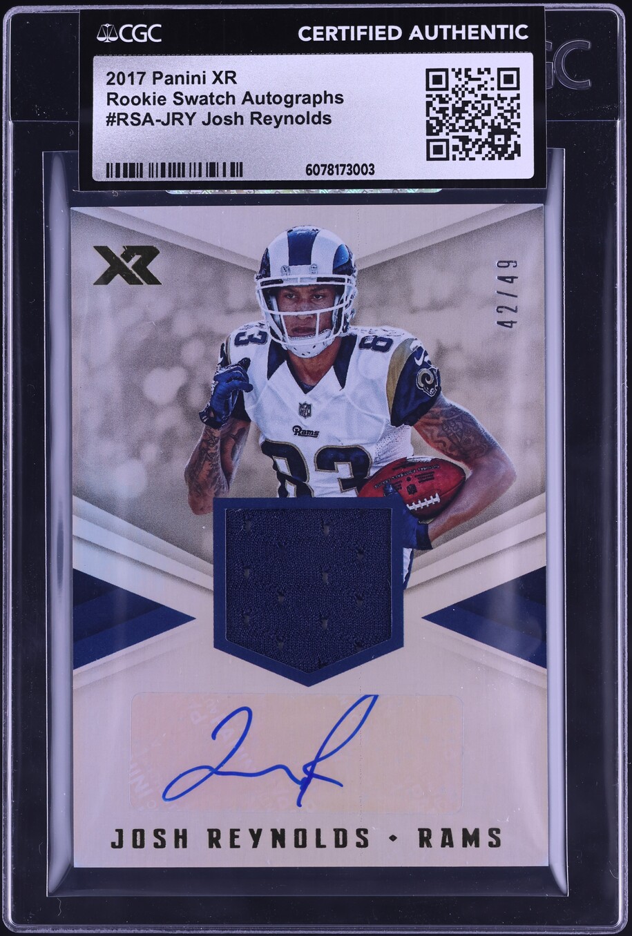 2017 Panini XR Swatch Josh Reynolds ROOKIE PATCH AUTO /49 #RSA-JRY CGC ...