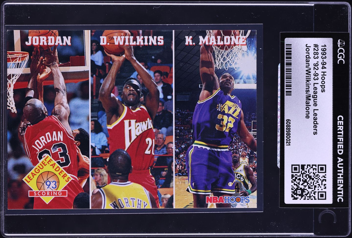 1993 Hoops League Leaders Scoring Michael Jordan Dominique Wilkins Karl Malone #283 CGC AUTH