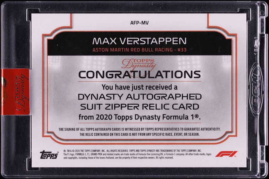 2020 Topps Dynasty Formula 1 F1 Suit Zipper Max Verstappen PATCH AUTO 1/4 #AFP-MV