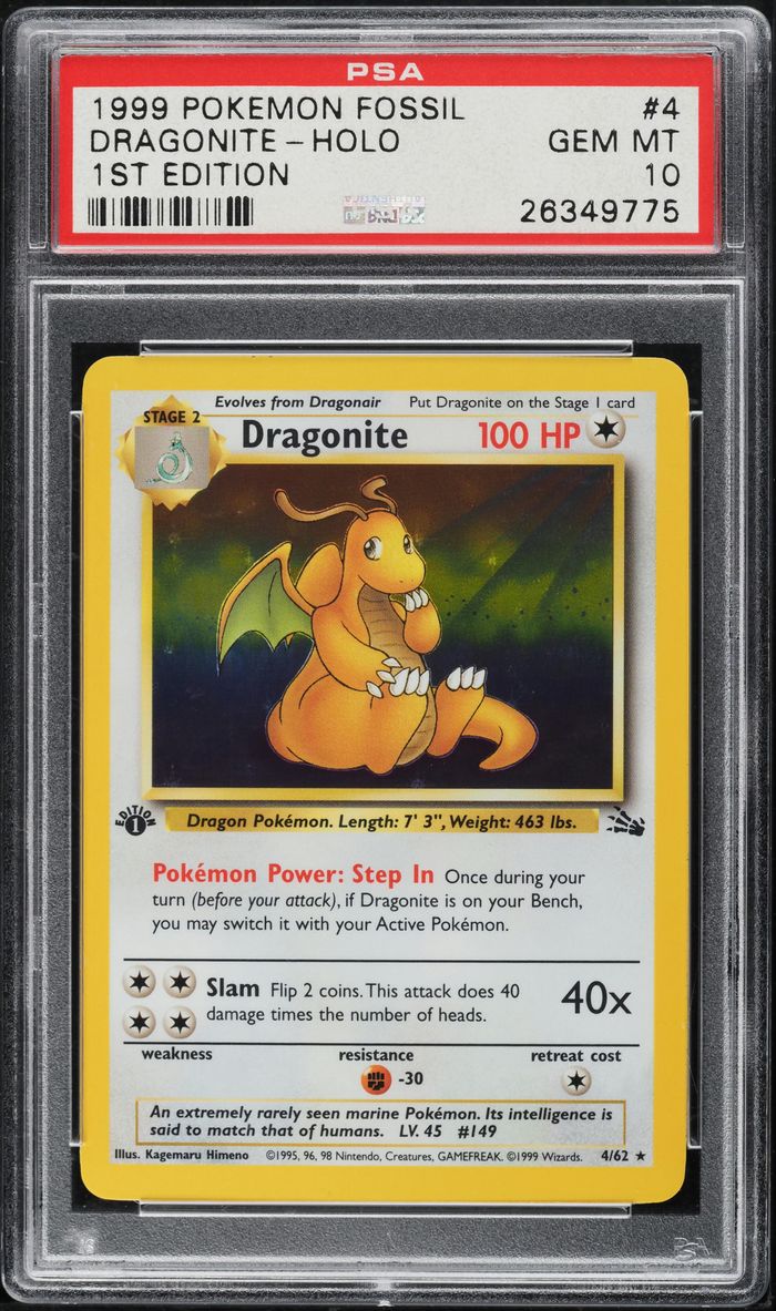 1999 Pokemon Fossil 1st Edition Holo Dragonite #4 PSA 10 GEM MINT