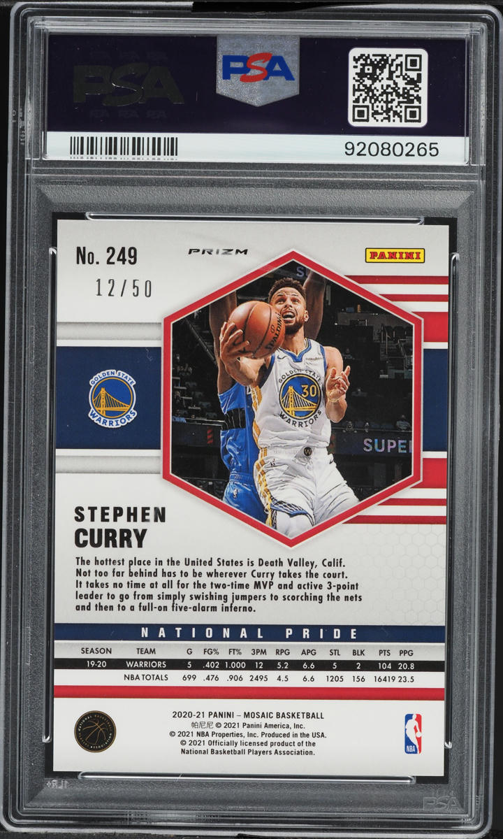 2020 Panini Mosaic Fast Break Purple Stephen Curry /50 #249 PSA 10 GEM MINT