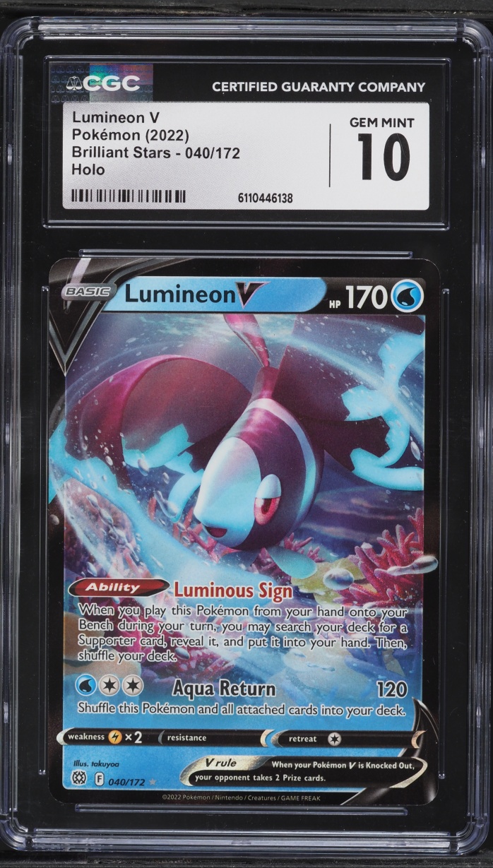 2022 Pokemon Sword & Shield Brilliant Stars Holo Lumineon V #40 CGC 10 GEM MINT