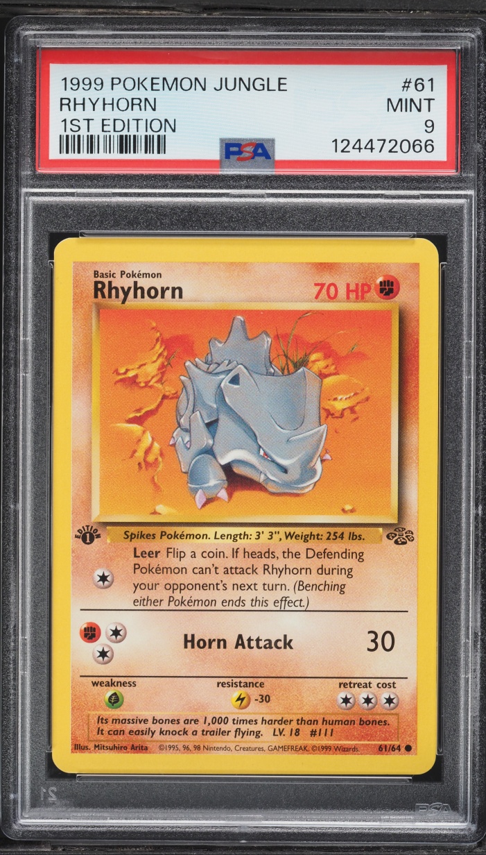 1999 Pokemon Jungle 1st Edition Rhyhorn #61 PSA 9 MINT