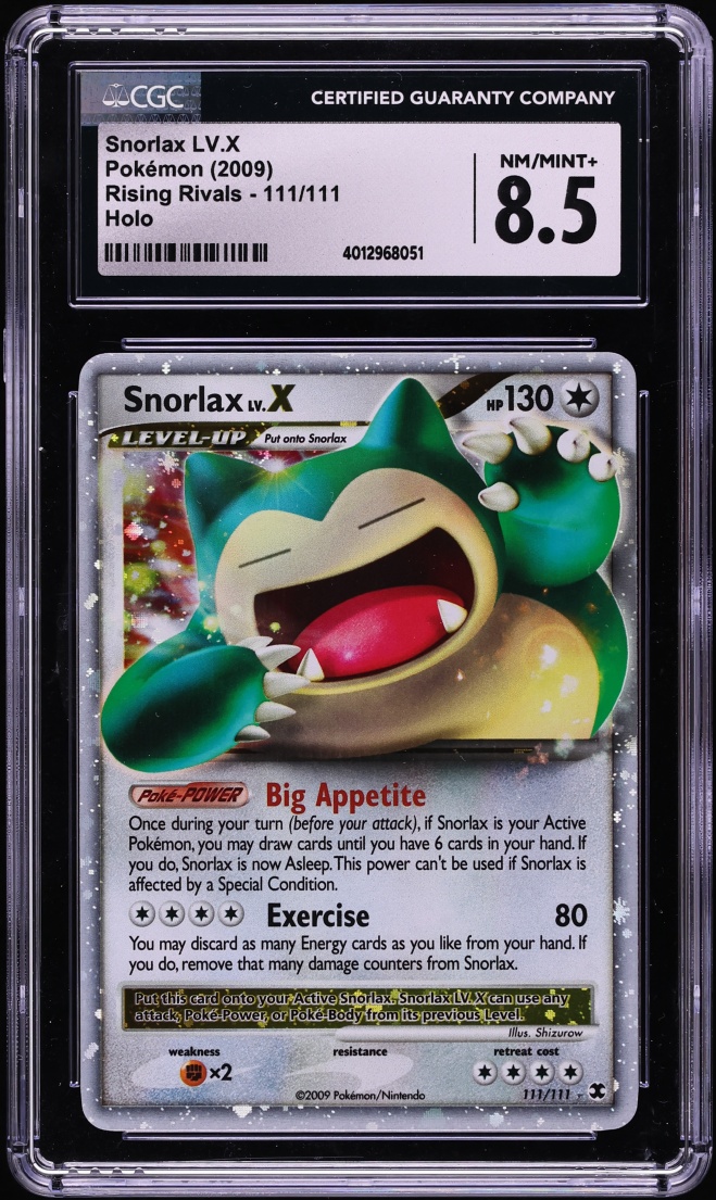 2009 Pokemon Platinum Rising Rivals Holo Snorlax LV.X #111 CGC 8.5 NM-MT+