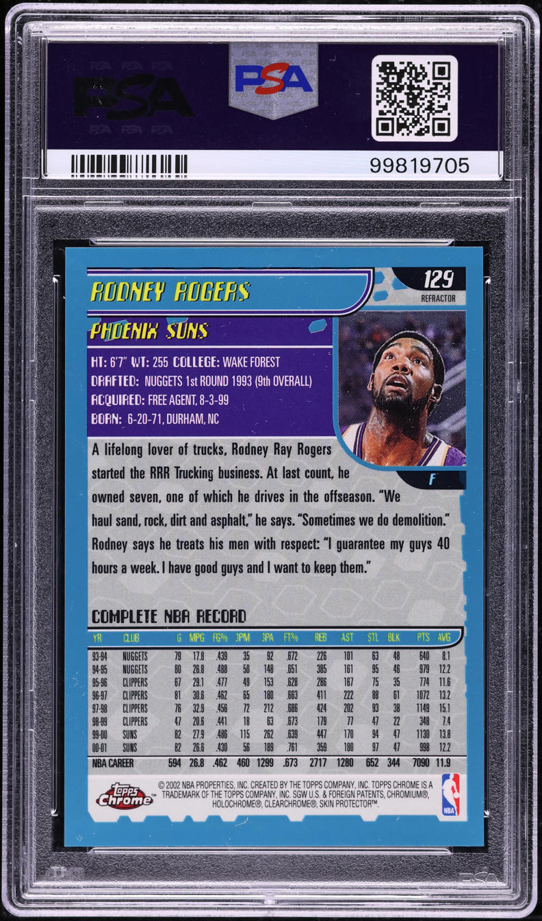 2001 Topps Chrome Refractor Rodney Rogers #129 PSA 10 GEM MINT