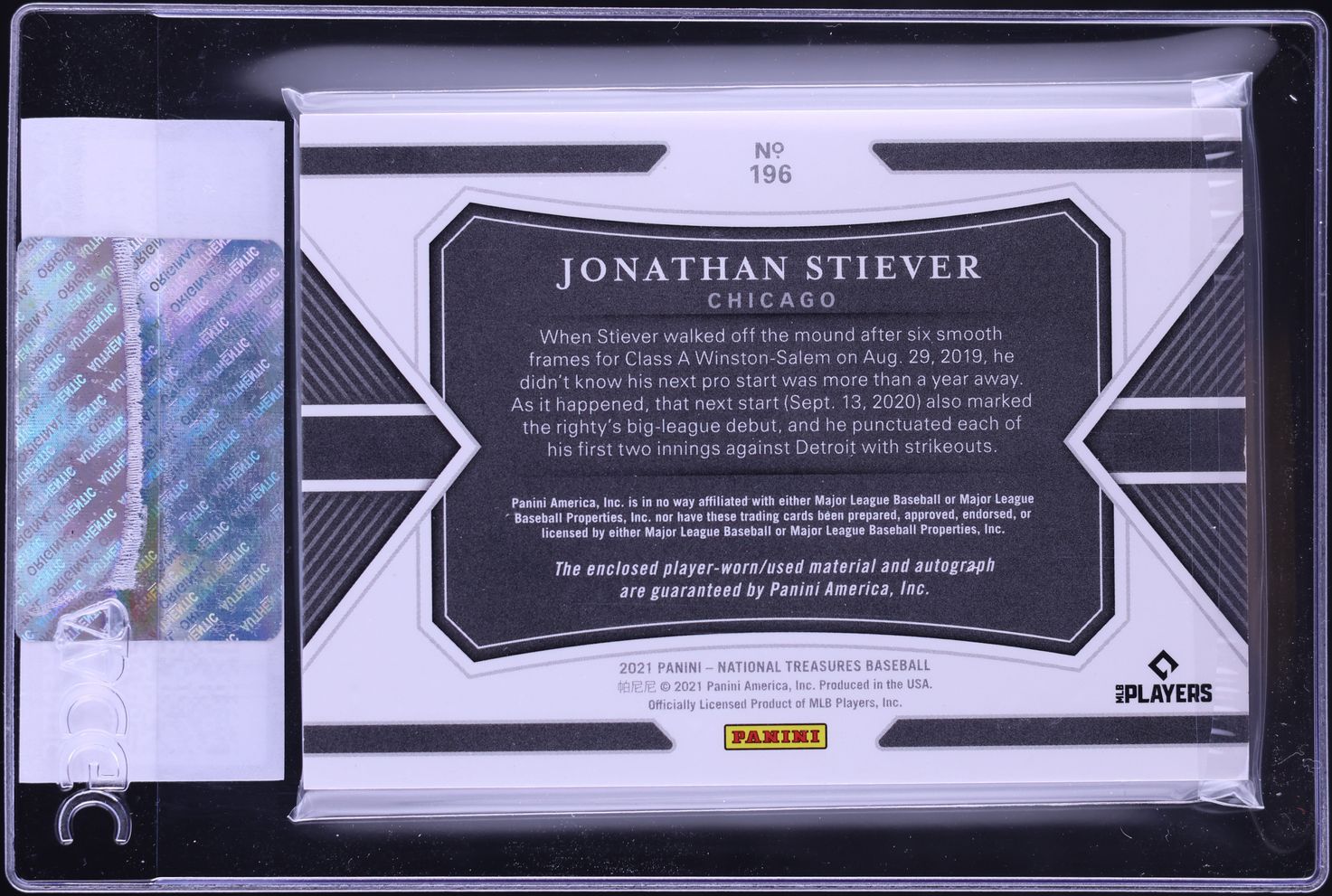 2021 National Treasures Jonathan Stiever ROOKIE PATCH AUTO /99 #196 CGC AUTH