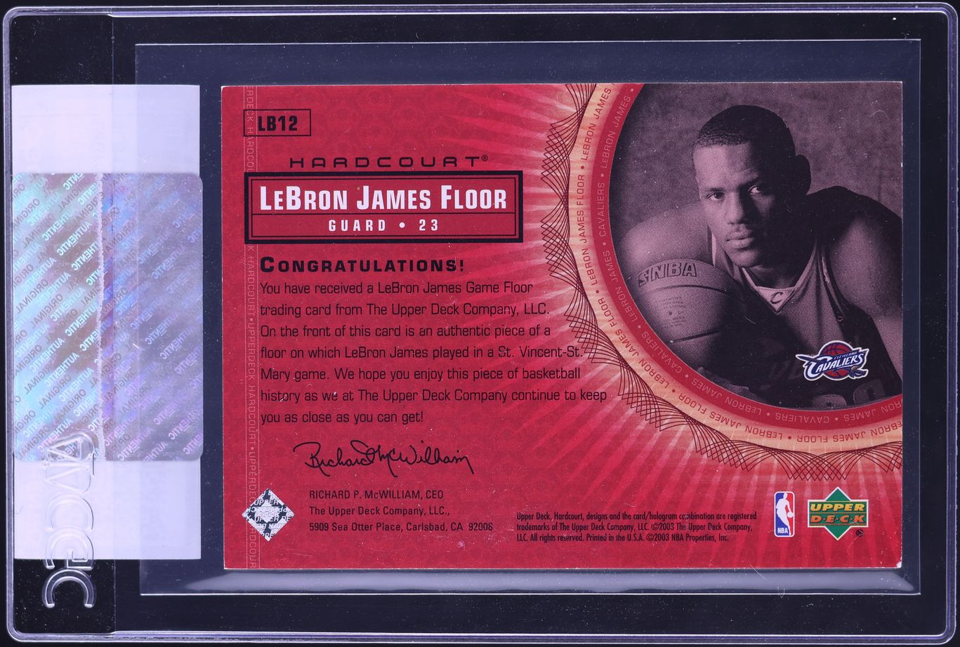 2003 Upper Deck Hardcourt Floor LeBron James ROOKIE RELIC #LB12 CGC AUTH