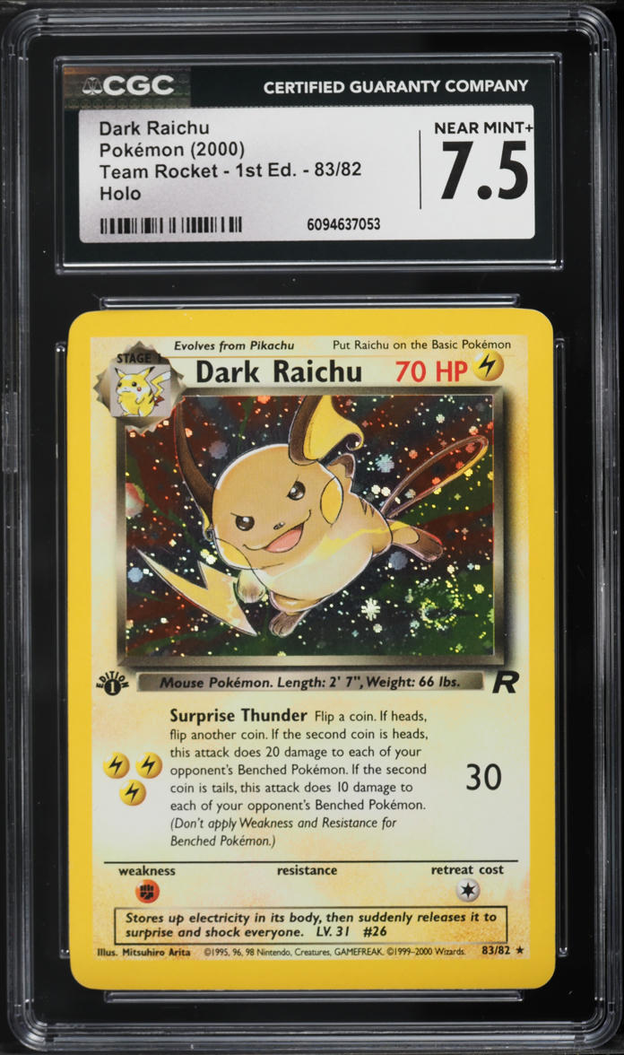 2000 Pokemon Team Rocket 1st Edition Holo Dark Raichu #83 CGC 7.5 NRMT+