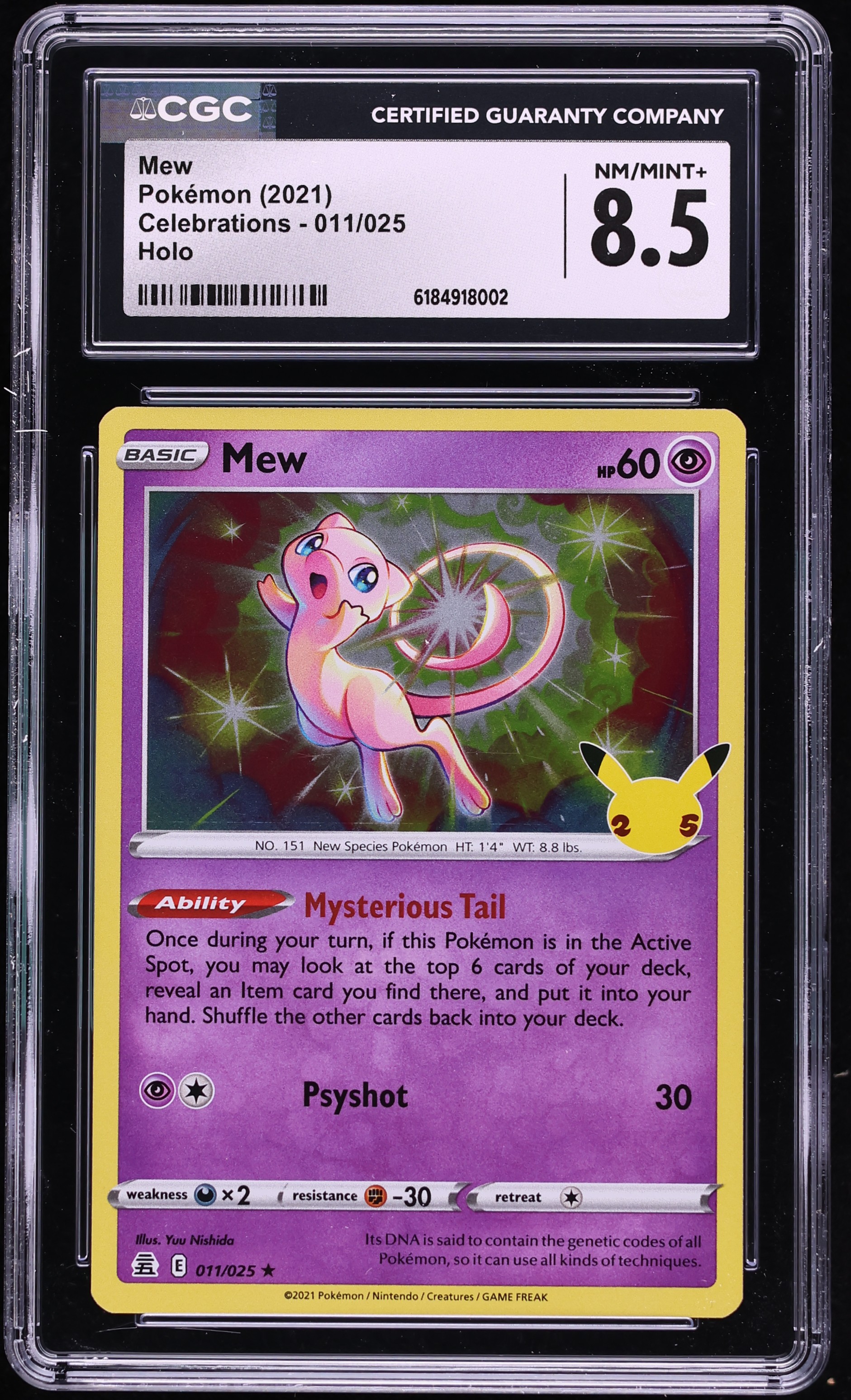 2021 Pokemon Sword & Shield Celebrations Holo Mew #11 CGC 8.5 NM-MT+