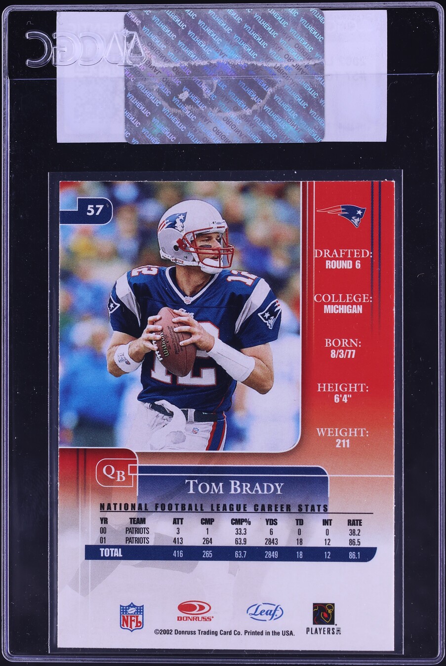 2002 Leaf Rookies & Stars Tom Brady #57 CGC AUTH