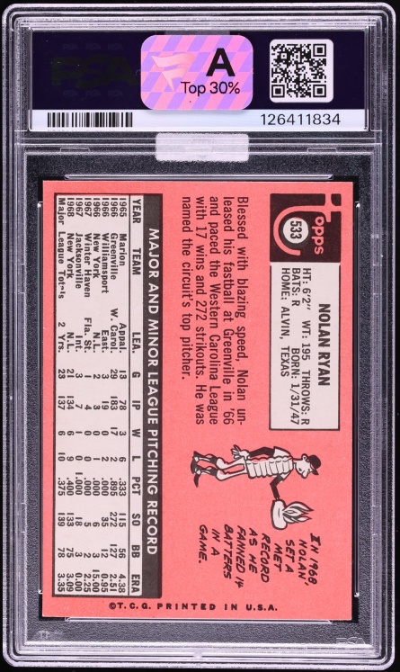 1969 Topps Nolan Ryan #533 MBA PSA 6 EXMT
