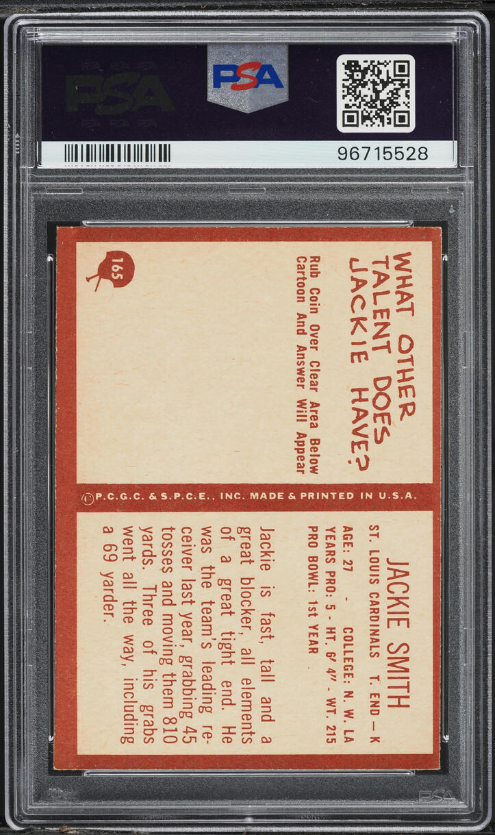 1967 Philadelphia Jackie Smith ROOKIE #165 PSA 6 EXMT