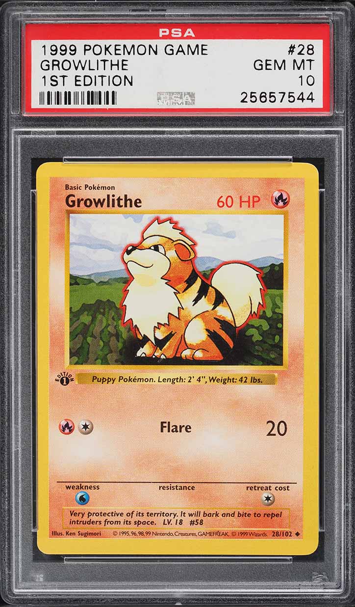 1999 Pokemon Base Set Shadowless 1st Edition Growlithe #28 PSA 10 GEM MINT