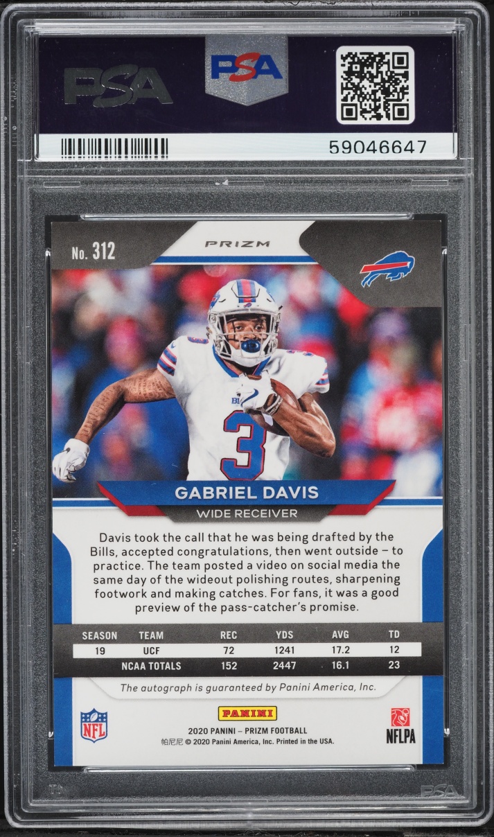 2020 Panini Prizm Gabriel Davis ROOKIE AUTO #312 PSA 9 MINT