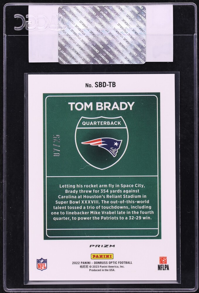 2022 Donruss Optic Super Bowl Downtown Black Pandora Tom Brady /25 #SBD-TB CGC AUTH