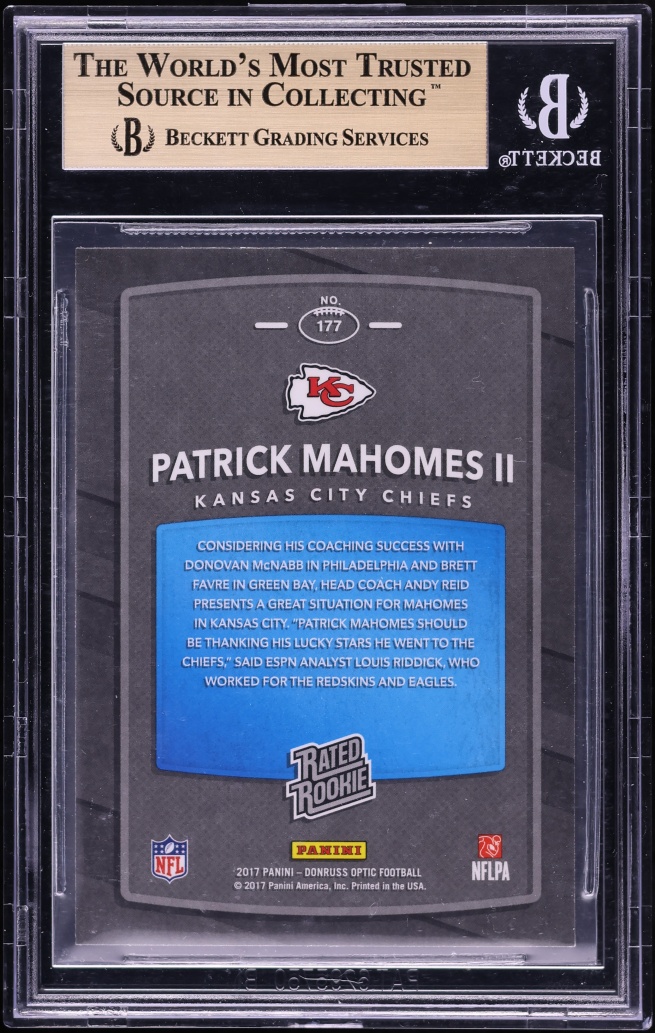 2017 Donruss Optic Patrick Mahomes II ROOKIE #177 BGS 9.5 GEM MINT - Photo 2