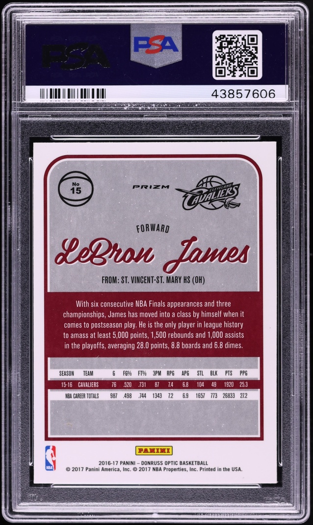 2016 Donruss Optic Holo LeBron James #15 PSA 10 GEM MINT - Photo 2