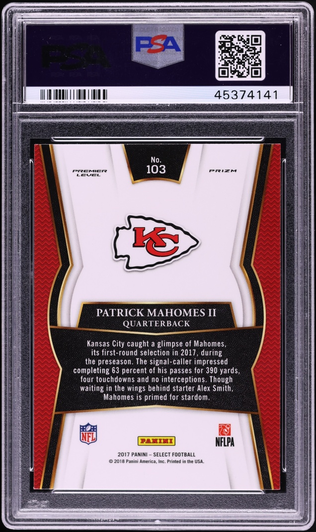2017 Select Premier Level Patrick Mahomes II ROOKIE #103 PSA 10 GEM MINT - Photo 2