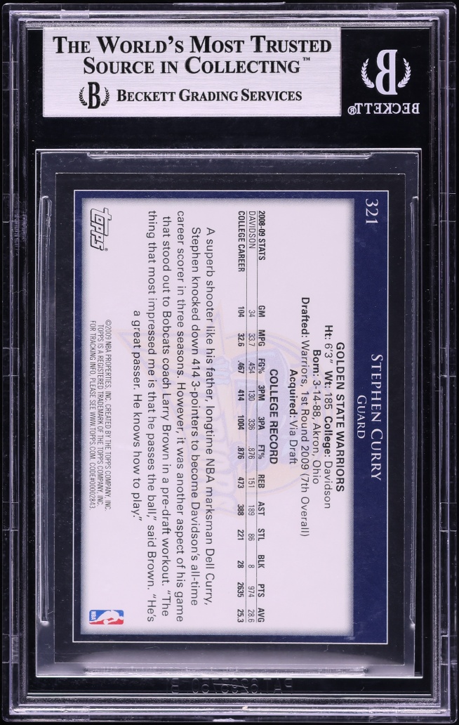 2009 Topps Basketball Stephen Curry ROOKIE #321 BGS 9 MINT - Photo 2