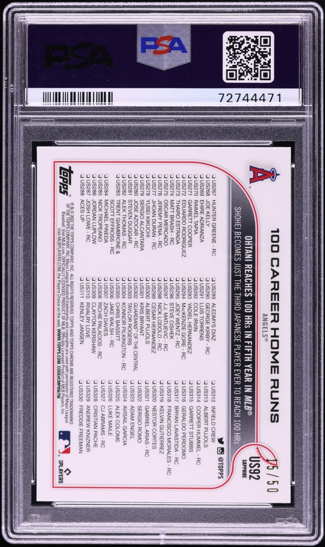 2022 Topps Chrome Update Sapphire Edition Gold Shohei Ohtani /50 #92 PSA 10 GEM MINT - Photo 2