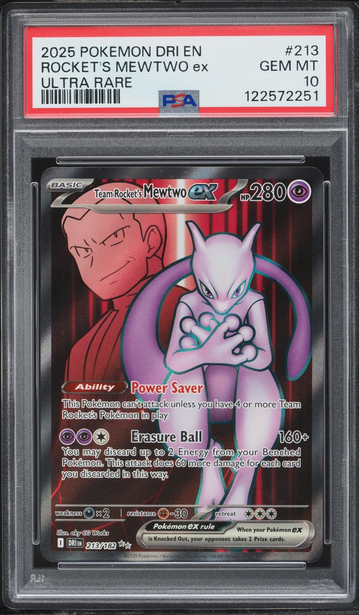2025 Pokemon Scarlet & Violet Destined Rivals Full Art Team Rocket's Mewtwo ex #213 PSA 10 GEM