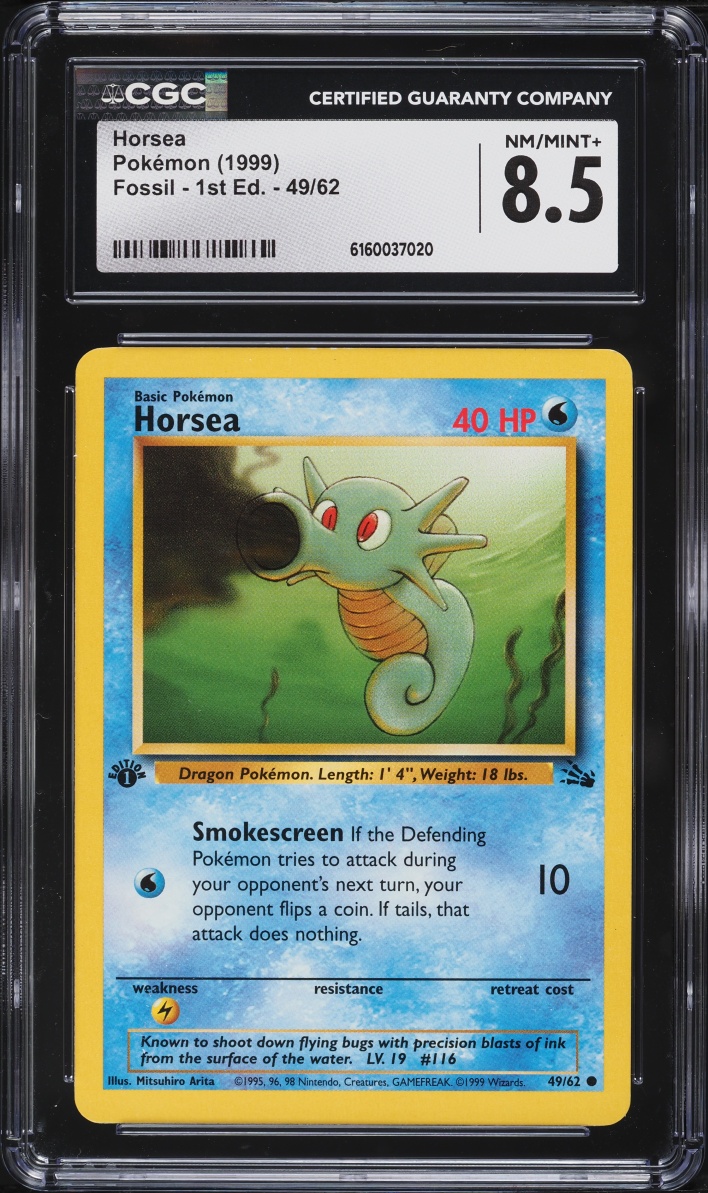 1999 Pokemon Fossil 1st Edition Horsea #49 CGC 8.5 NM-MT+