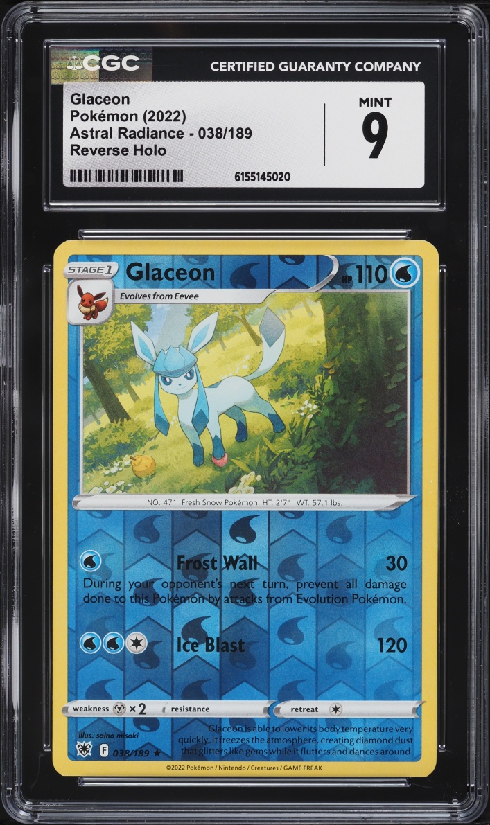 2022 Pokemon Sword & Shield Astral Radiance Reverse Holo Glaceon #38 CGC 9 MINT