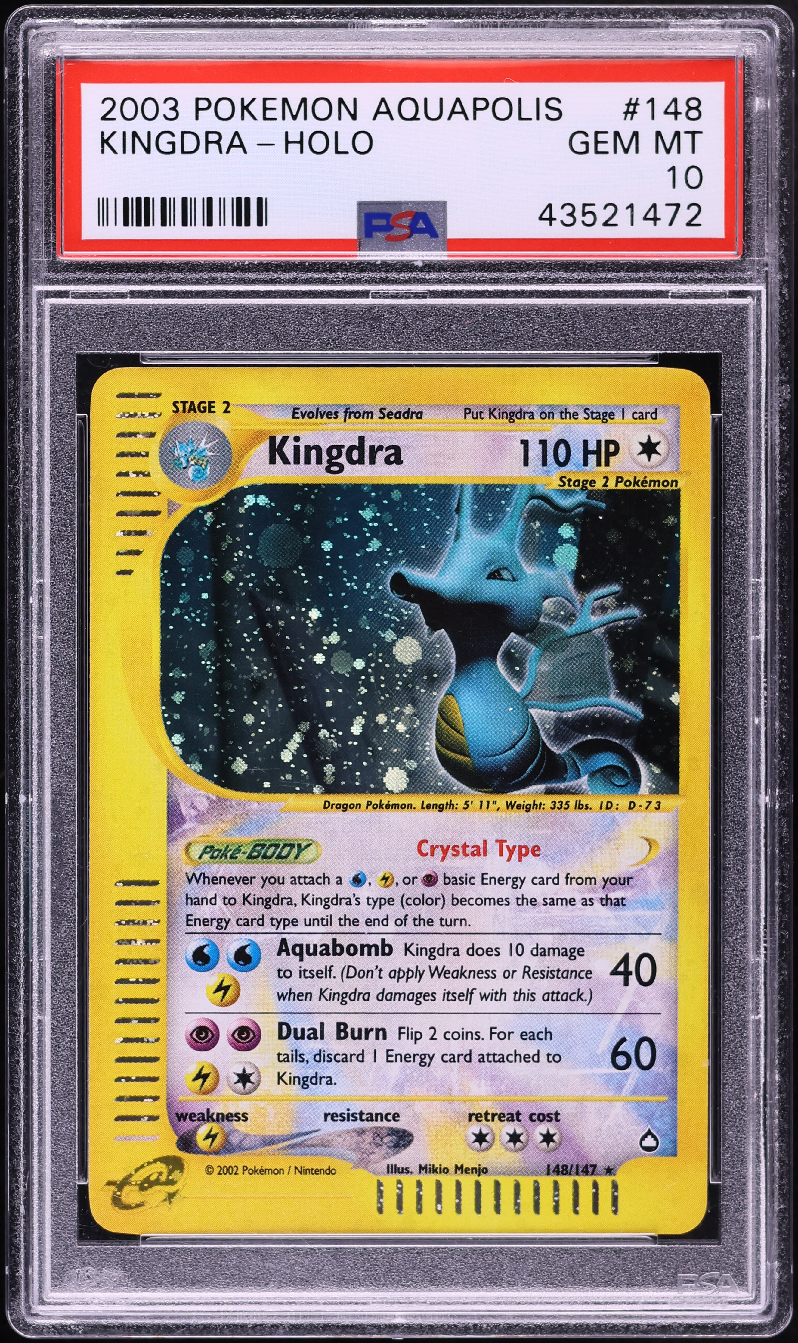 2003 Pokemon Aquapolis Holo Crystal Kingdra #148 PSA 10 GEM MINT