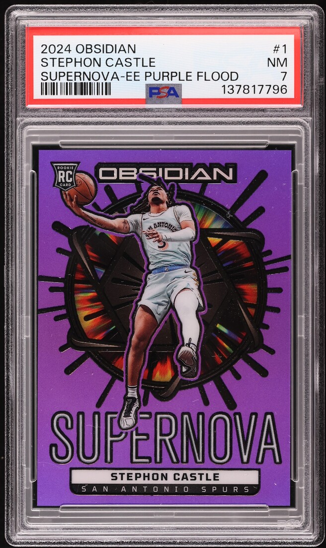 2024 Panini Obsidian Supernova EE Purple Flood Stephon Castle ROOKIE 75/75 #1 PSA 7 NRMT