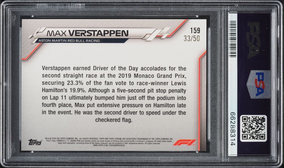 2020 Topps Chrome Formula 1 F1 Gold Refractor Max Verstappen /50 #159 PSA 8 NM-MT - Photo 2
