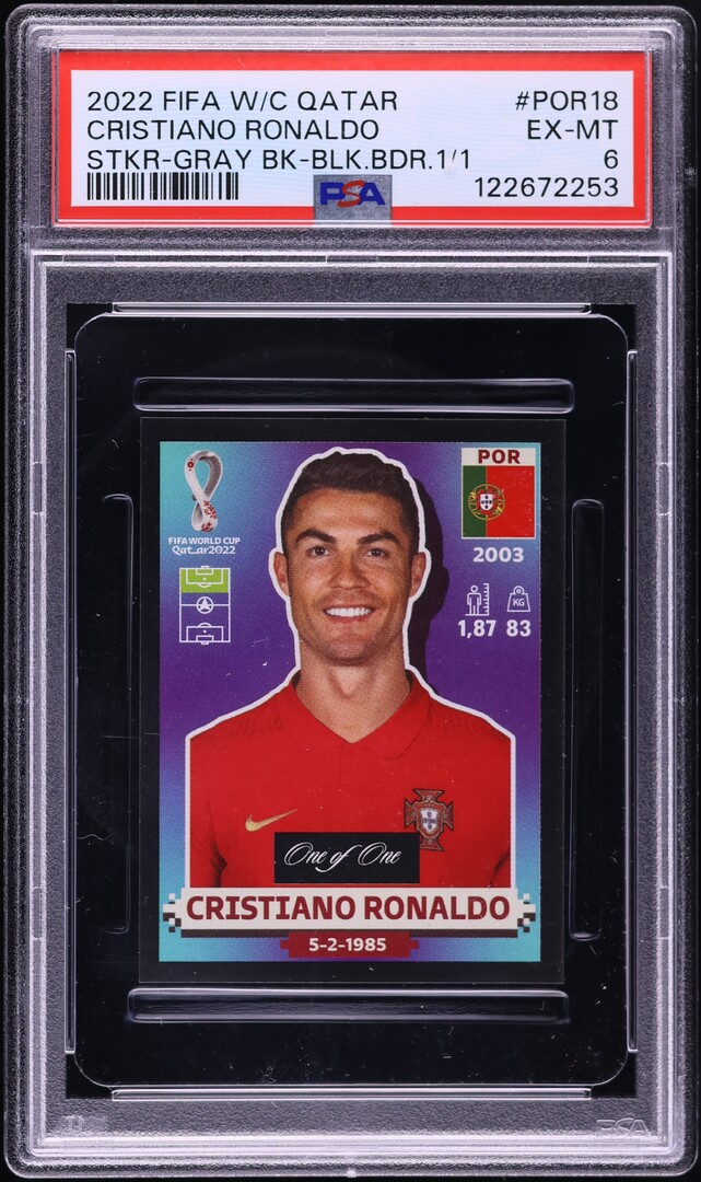 2022 Panini World Cup Qatar Stickers Black Border Cristiano Ronaldo 1/1 PSA 6