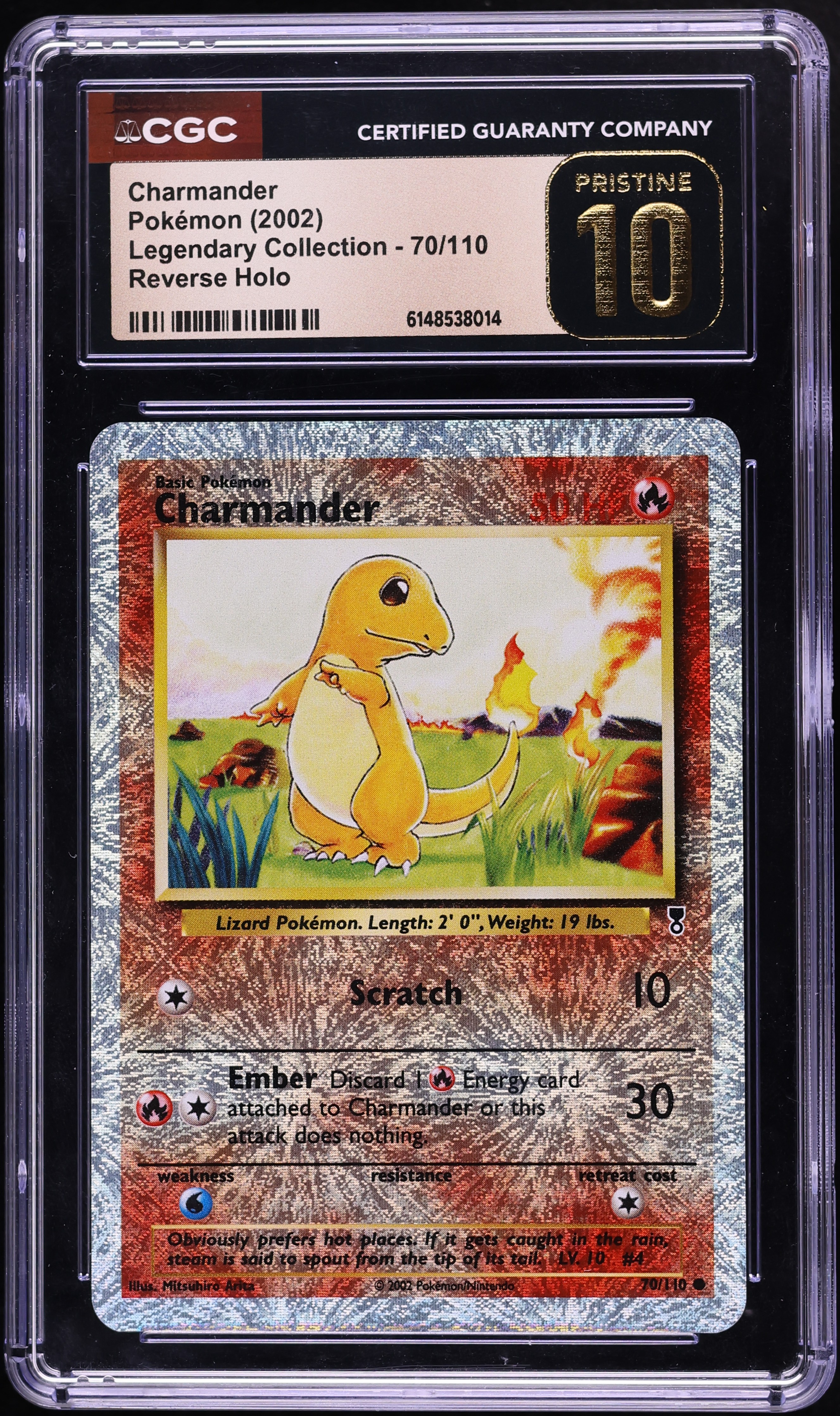 2002 Pokemon Legendary Collection Reverse Holo Charmander #70 CGC 10 PRISTINE