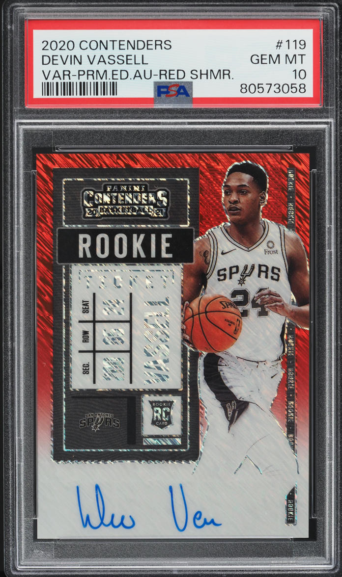 2020 Panini Contenders Red Shimmer Devin Vassell ROOKIE AUTO /5 #119 PSA 10 GEM MINT