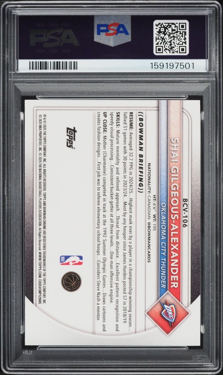 2025 Bowman Chrome Blue Reptilian Shai Gilgeous-Alexander /150 #BCV-106 PSA 8 NM-MT