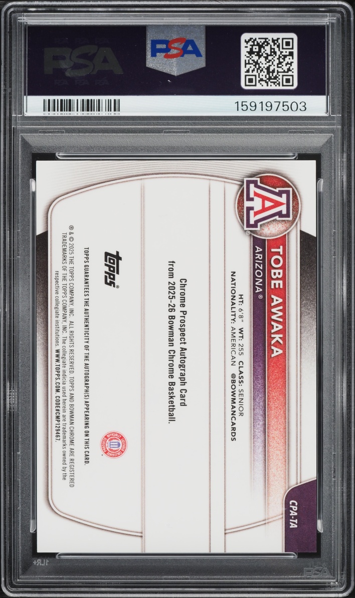 2025 Bowman Chrome U Blue Xfractor Tobe Awaka ROOKIE AUTO /150 #CPA-TA PSA 7 NRMT