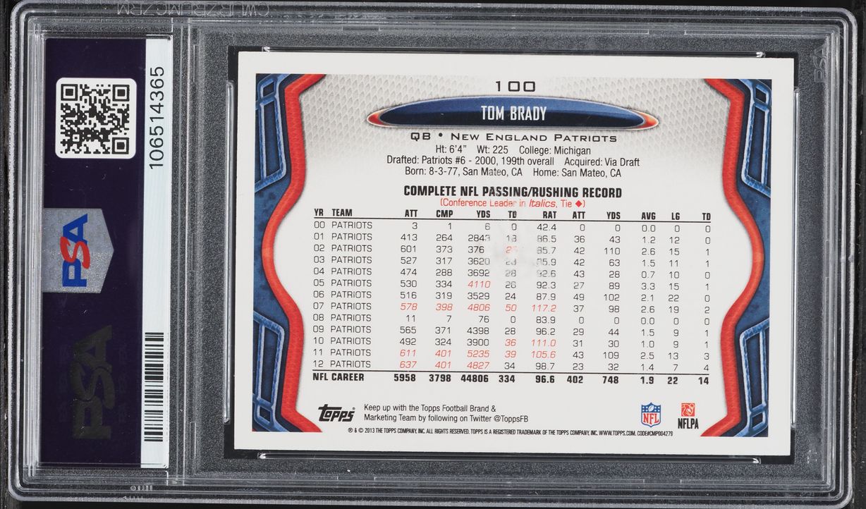 2013 Topps Football White Jersey Tom Brady #100 PSA 8 NM-MT
