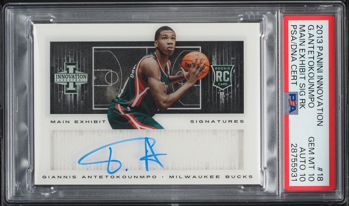 2013 Panini Innovation Exhibit Giannis Antetokounmpo ROOKIE AUTO DNA 10 /299 #18 PSA 10 GEM