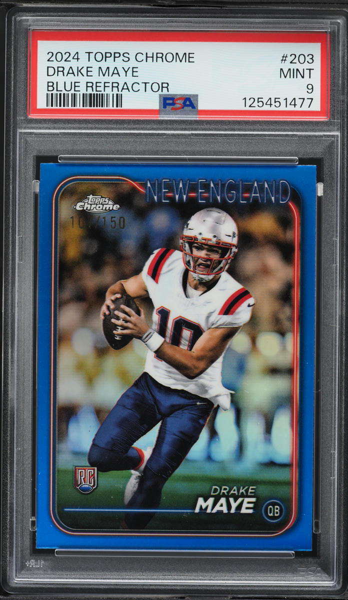 2024 Topps Chrome Blue Refractor Drake Maye ROOKIE /150 #203 PSA 9 MINT