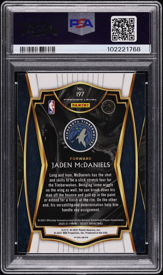 2020 Select Premier Level Blue Prizm Jaden McDaniels ROOKIE #197 PSA 10 GEM