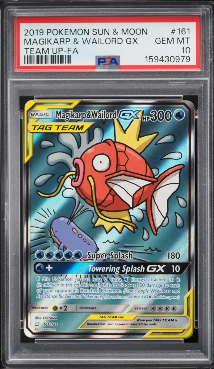 2019 Pokemon Sun & Moon Team Up Full Art Magikarp & Wailord GX #161 PSA 10 GEM MINT