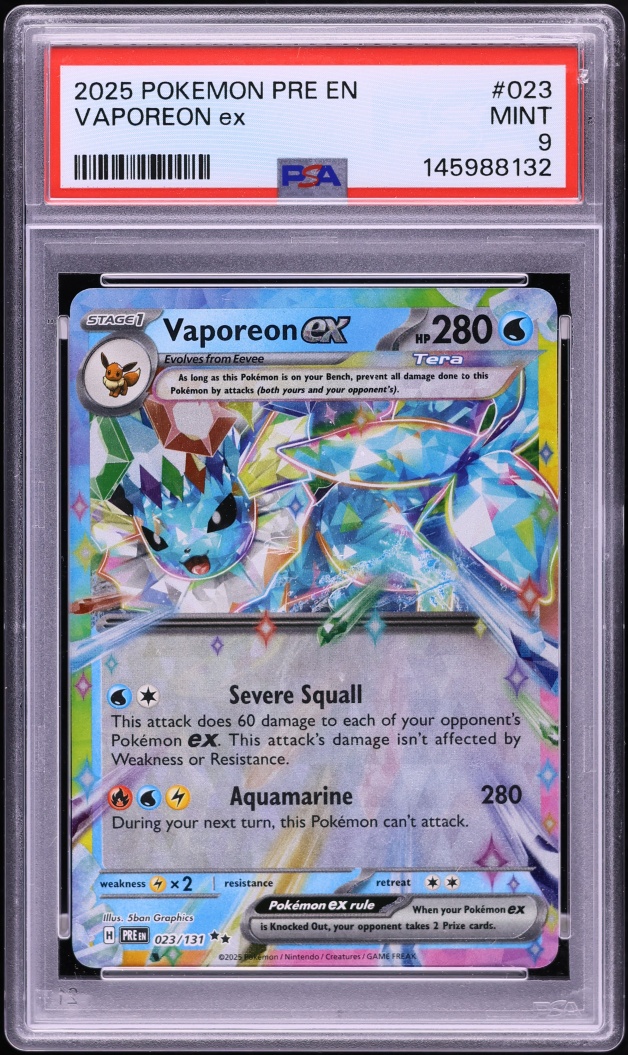 2025 Pokemon Scarlet & Violet Prismatic Evolutions Holo Vaporeon ex #23 PSA 9 MINT