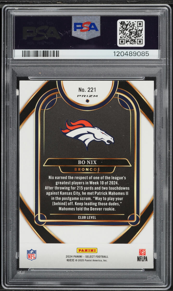 2024 Select Club Level Silver Prizm Bo Nix ROOKIE #221 PSA 10 GEM MINT