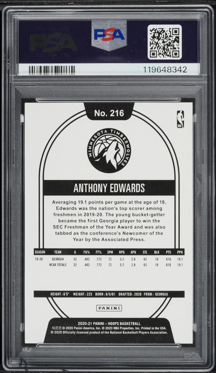 2020 Hoops Yellow Anthony Edwards ROOKIE #216 PSA 9 MINT