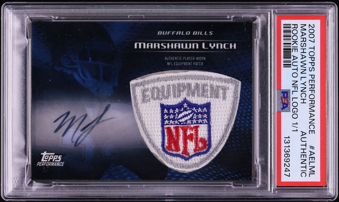 2007 Topps Performance Marshawn Lynch ROOKIE NFL SHIELD PATCH AUTO 1/1 #AEL-ML PSA AUTH